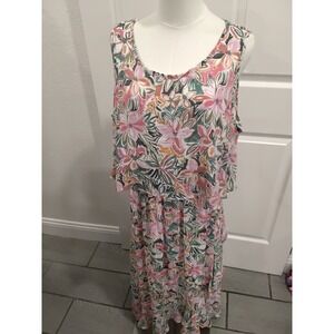 Marissa Olivia Floral Popover Maxi Dress Sleeveless Pink Green XL